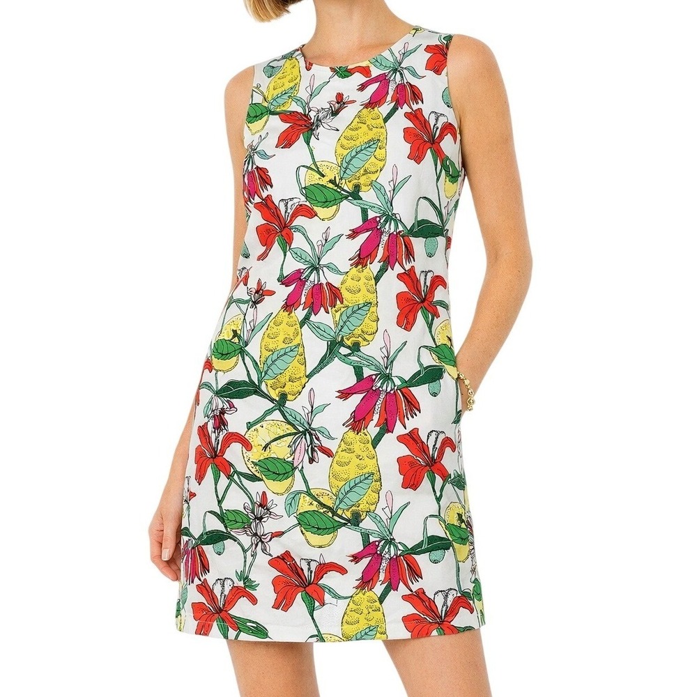 Persifor‎ Tilly Dress Coral Fruit Floral Print Shift Made USA Women's Medium